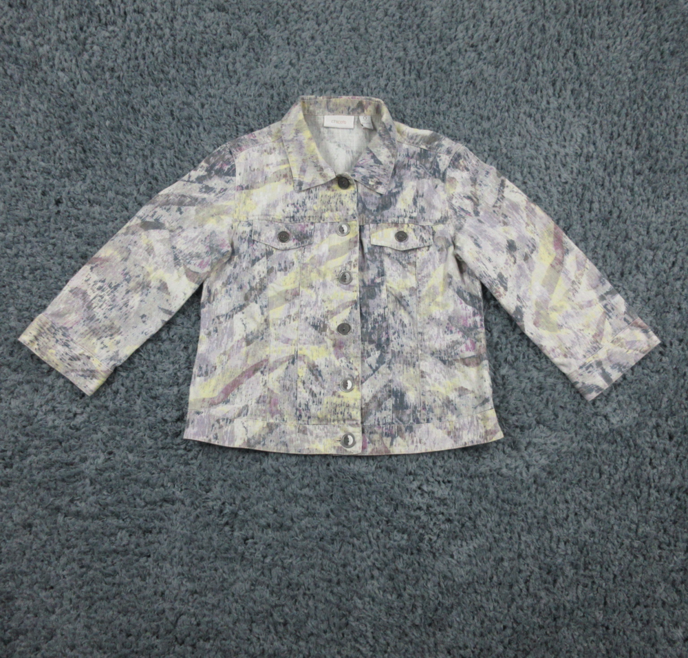 Chicos Jacket Womens 0 Purple Gray Yellow Geometric Long Sleeve